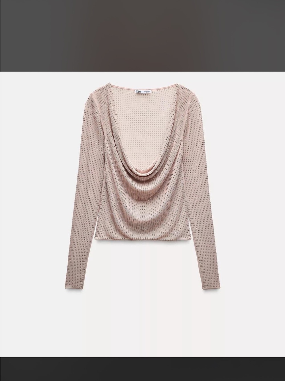 Zara Pink Draped Long-Sleeve Rhinestone Top